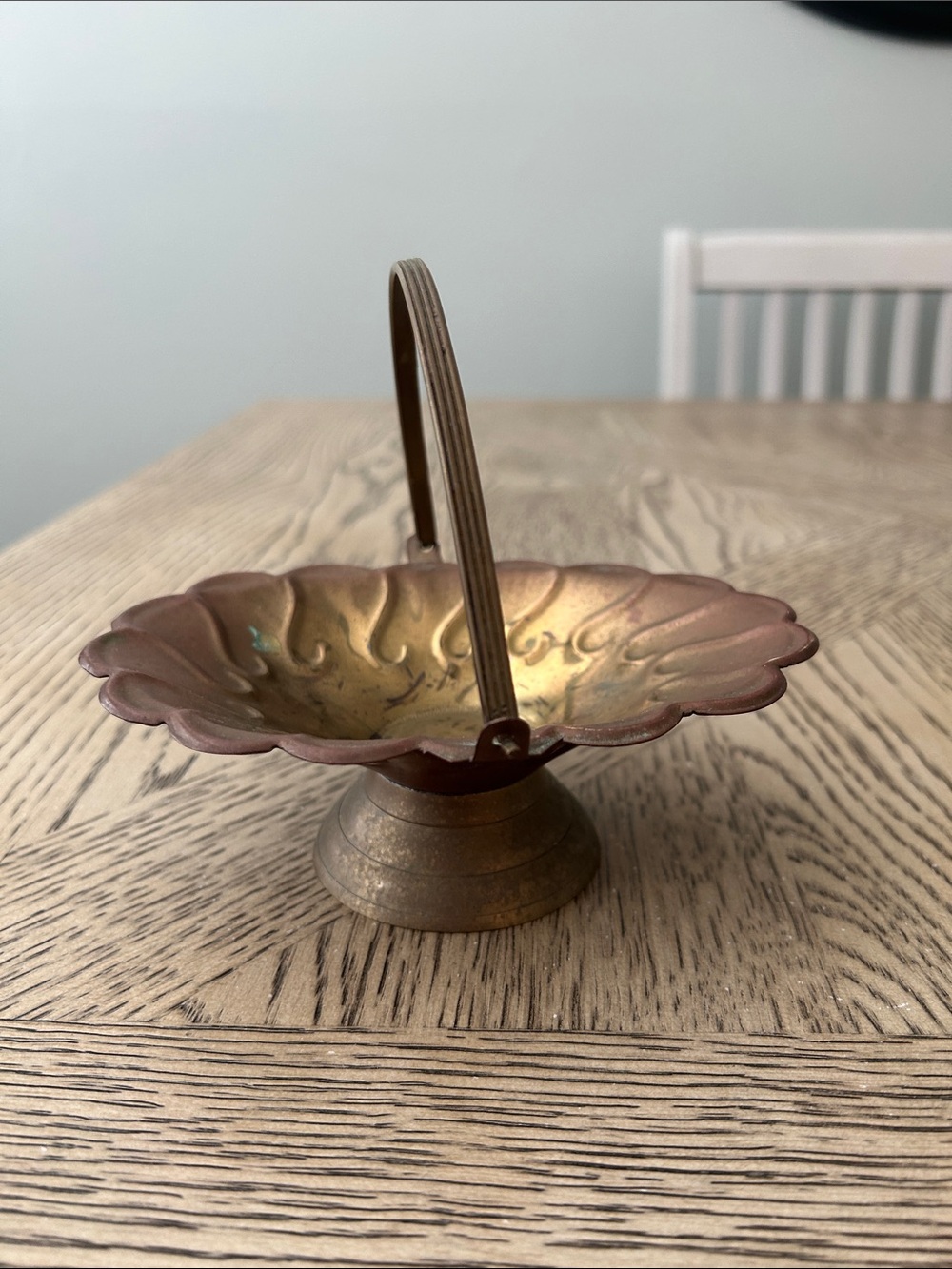 Vintage Brass Decorative Scalloped Basket Bowl